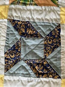 Vintage 1950s Spinning Windmills Quilt Colorful 76 x 68 Hand Quilted