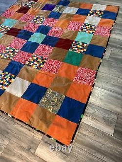 Vintage 1960's Patchwork Quilt 84 x 74 Great Vintage Graphics Double Sided
