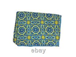 Vintage 1960s 70s Knit Coverlet Blanket Quilt Bedding Floral Blue Yellow Rare