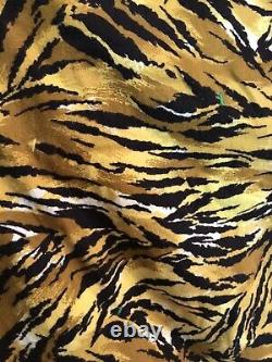 Vintage 1970s Diamond Strip Quilt Colorful Polyester Wool Tiger Print Back