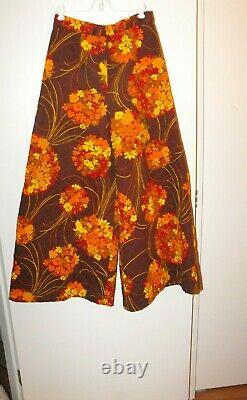 Vintage 1970s Hand Made Quilted Fall Floral Vest Pant Set