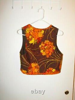 Vintage 1970s Hand Made Quilted Fall Floral Vest Pant Set