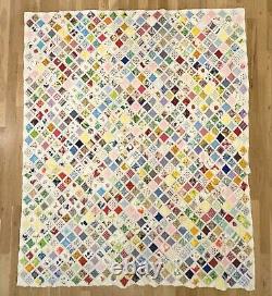 Vintage 1975 Hand Sewn Cathedral Window Patch Quilt Coverlet Bedding 76 x 89