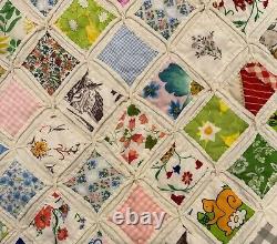 Vintage 1975 Hand Sewn Cathedral Window Patch Quilt Coverlet Bedding 76 x 89