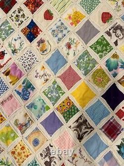 Vintage 1975 Hand Sewn Cathedral Window Patch Quilt Coverlet Bedding 76 x 89