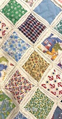 Vintage 1975 Hand Sewn Cathedral Window Patch Quilt Coverlet Bedding 76 x 89