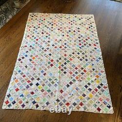 Vintage 1977 CATHEDRAL WINDOW Handmade Quilt 50 X 75 Patchwork Bedspread Cover
