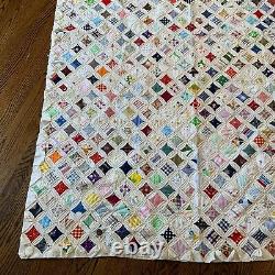 Vintage 1977 CATHEDRAL WINDOW Handmade Quilt 50 X 75 Patchwork Bedspread Cover