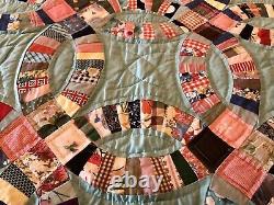 Vintage 1980s Handmade Double Wedding Ring Quilt 72 X 84 Never Used
