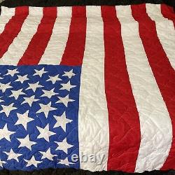 Vintage 2002 Handmade Quilt American Flag 85x90 Handstitched By Winnebago Tribe