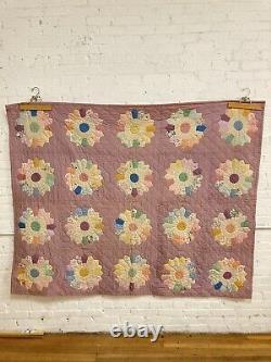 Vintage 30's 40's Dresden Plate Variation Quilt Hand stitched pastel. Must See