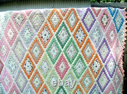 Vintage 30's Cotton Grandma's Garden Feed Sack Quilt Hand Stitched 79 x 87