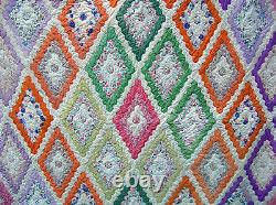 Vintage 30's Cotton Grandma's Garden Feed Sack Quilt Hand Stitched 79 x 87