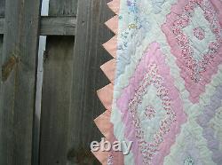 Vintage 30's Cotton Grandma's Garden Feed Sack Quilt Hand Stitched 79 x 87