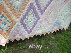 Vintage 30's Cotton Grandma's Garden Feed Sack Quilt Hand Stitched 79 x 87