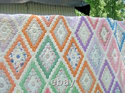 Vintage 30's Cotton Grandma's Garden Feed Sack Quilt Hand Stitched 79 x 87