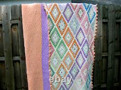 Vintage 30's Cotton Grandma's Garden Feed Sack Quilt Hand Stitched 79 x 87