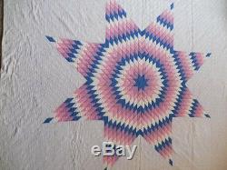 Vintage 30's Handmade LONE STAR QUILT Southern Ohio PINK PURPLE BLUE 79 x 71