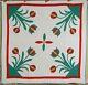 Vintage 30's Red, Green & Cheddar Tulips 4-block Antique Quilt Great Quilting