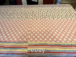 Vintage 4 POINT STAR CIRCLE Patchwork QUILT 75x 64 Yellow Multi Scalloped Edge