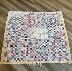 Vintage 40's One-Patch / Checkerboard Antique Beautiful 6 Ft Stamp Quilt