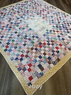 Vintage 40's One-Patch / Checkerboard Antique Beautiful 6 Ft Stamp Quilt