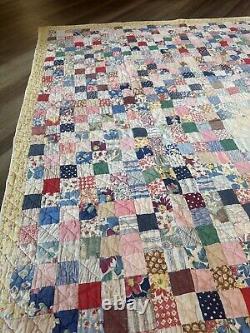 Vintage 40's One-Patch / Checkerboard Antique Beautiful 6 Ft Stamp Quilt