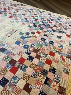 Vintage 40's One-Patch / Checkerboard Antique Beautiful 6 Ft Stamp Quilt