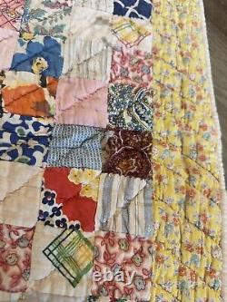 Vintage 40's One-Patch / Checkerboard Antique Beautiful 6 Ft Stamp Quilt