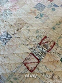 Vintage 40's One-Patch / Checkerboard Antique Beautiful 6 Ft Stamp Quilt