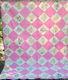 Vintage 40s Handmade Painted State Flower Quilt In Pink And White Cottage Chic