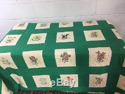 Vintage 48-state Embroidered Wildflower Quilt handmade Blanket Throw flower