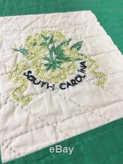 Vintage 48-state Embroidered Wildflower Quilt handmade Blanket Throw flower