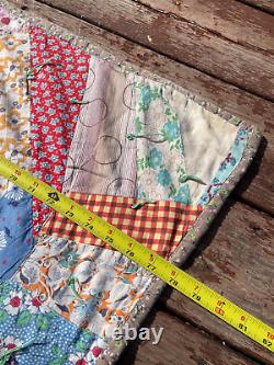 Vintage 50s 60s Feed Sack Dress Patchwork Quilt Handmade Bedspread 78x74 THICK