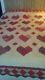Vintage 50s Hand Made Hearts Quilt Shades Of Red And Tan 86 X 96