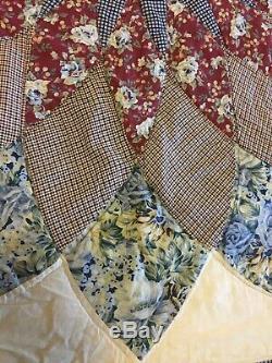 Vintage 50s quilt cover queen piece hand sewn stitch stars floral 100% cotton