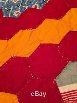 Vintage 60's Handstitching handcrafted Quilted Patchwork Quilt Blanket 67x82