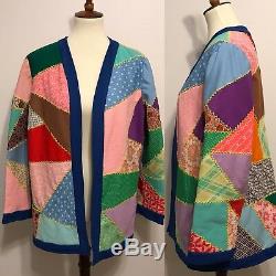 Vintage 60s 70s Boho Festival Handmade Patchwork Quilted Jacket Coat M/L