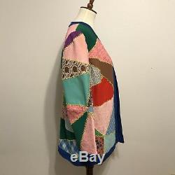 Vintage 60s 70s Boho Festival Handmade Patchwork Quilted Jacket Coat M/L