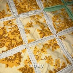 Vintage 70's CATHEDRAL WINDOW floral Quilt Hand Stitched 80x88 Gorgeous heavy