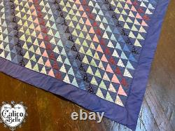 Vintage 70s 80s Flying Geese Hand Stitched Rustic Cabin Patchwork Quilt Queen