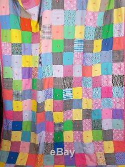 Vintage 70s Handmade Hand Quilted Jersey Knit Patchwork Twin Full Quilt 65x86