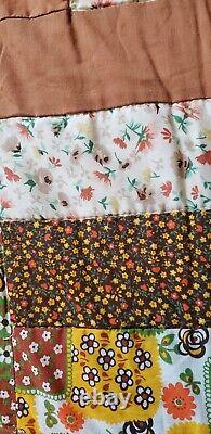 Vintage 70s YellowithBrown Handmade Quilt 64 X 84