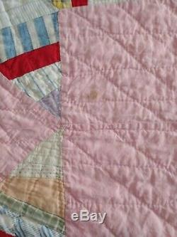 Vintage 8 Point Star Hand Made, Hand Quilted 66 x 74 Quilt