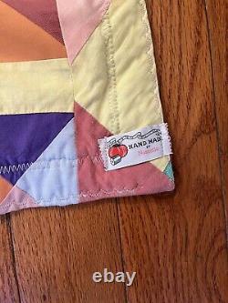 Vintage 80s Groovy Colorblock Colorful Handmade Quilt Blanket Bedding Nannette