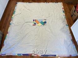 Vintage 80s Groovy Colorblock Colorful Handmade Quilt Blanket Bedding Nannette