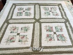 Vintage 80s Hand Stitched Cottagecore Patchwork Quilt Queen 88x85