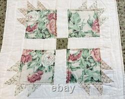 Vintage 80s Hand Stitched Cottagecore Patchwork Quilt Queen 88x85