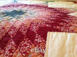 Vintage 82x82 Handmade Handstitching hand Quilted Patchwork Quilt Blanket