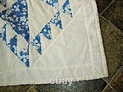 Vintage 88 x 88 Blue White Floral on White Amish Country PA Handmade Quilt